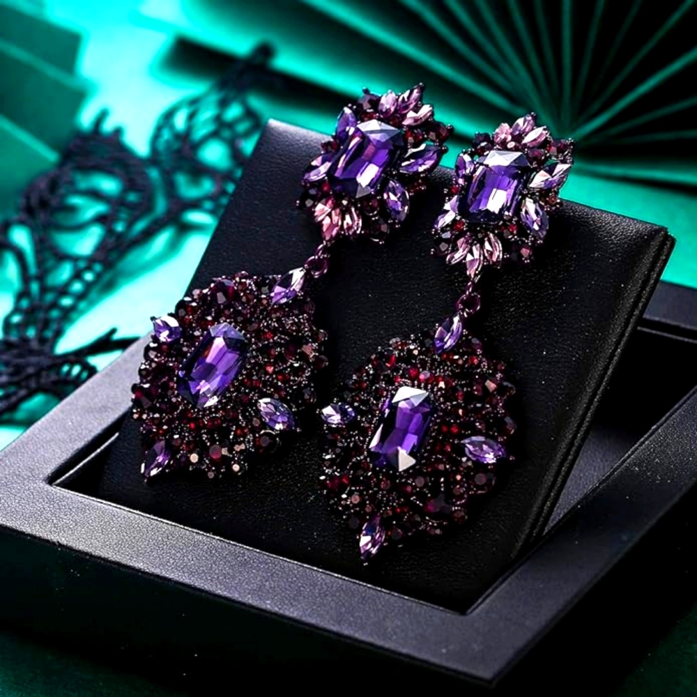 Vintage Inspired Purple Gemstone Medieval Look  Earrings